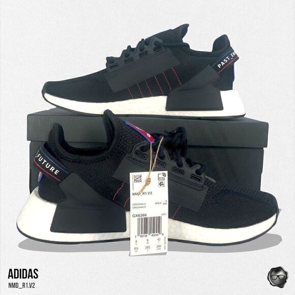 ADIDAS ORIGINALS NMD_R1.V2 SNEAKERS IN LOGO PATCH BLACK SCARLET BLUE MEN’S 8.5 - Picture 5 of 9